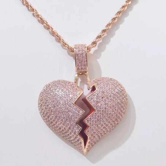 Heart Break Pendant Wchain Rose Gold 